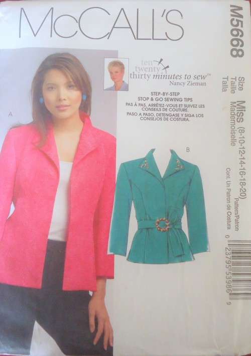 McCALLS M5668 JACKET- SIZE 8-10-12-14-16-18-20 COMPLETE-UNCUT-F/FOLDED