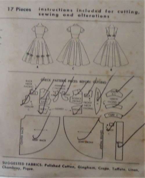 1950'S VINTAGE McCALLS 3582 LADIES DRESS WITH SKIRT SIZE 16 BUST 34'  COMPLETE -ZIPLOC BAG