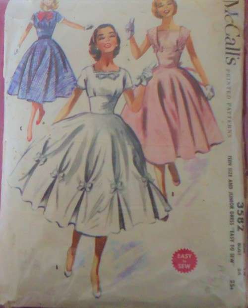 1950'S VINTAGE McCALLS 3582 LADIES DRESS WITH SKIRT SIZE 16 BUST 34'  COMPLETE -ZIPLOC BAG