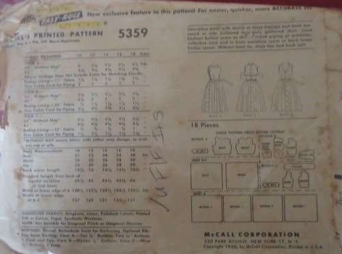 1040'S VINTAGE McCALLS 5359 LADIES DRESS + 3 BODICES SIZE 16 BUST 36" COMPLETE-UNCUT-F/F ZIPLOC BAG