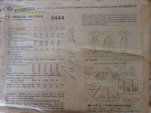 1040'S VINTAGE McCALLS 5444 DRESS+SLIM/FULL  SKIRT SIZE 16 BUST 36" COMPLETE-UNCUT-F/F ZIPLOC BAG