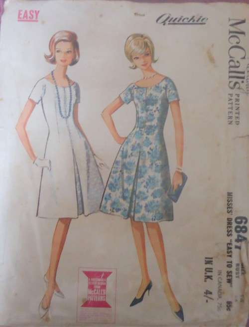 V/VINTAGE McCalls 6847 LADIES DRESS- SIZE 14 BUST 34` COMPLETE-ZIPLOC
