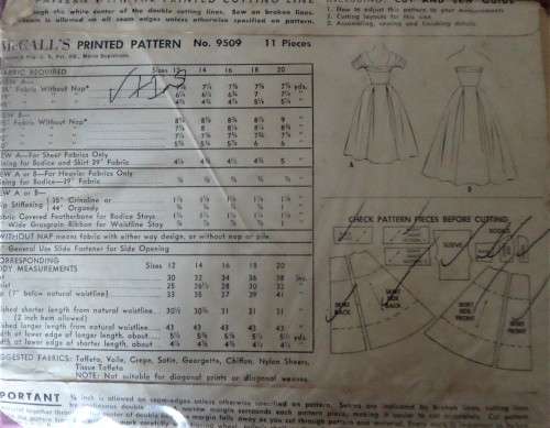 1930 V/VINTAGE McCalls 9509  STUNNING EVENING DRESS- SIZE 14 BUST 32 COMPLETE ZIPLOC