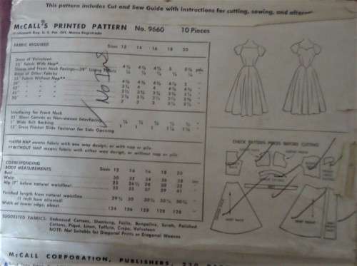 1930 V/VINTAGE McCalls 9660  SWEETHEART SHAPED NECKLINE DRESS- SIZE 16 BUST 34 NO SEWING INS ZIPLOC