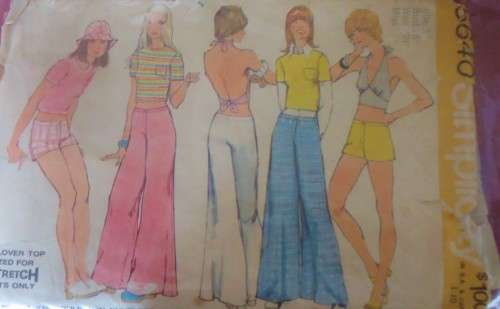 SIMPLICITY 5640 HALTER TOP-TOP-BELL BOTTOM PANTS/SHORTS SIZE 16 BUST 36" COMPLETE-NO SEWING INS