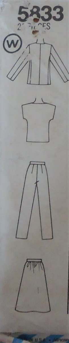 SIMPLICITY 5833  PANTS- SKIRT-PULLOVER TOP-LINED JACKET  SIZE 12 COMPLETE-UNCUT-F/FOLDED