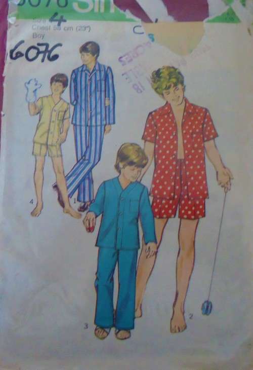 SIMPLICITY 6076 BOYS PJS SIZE 4 CHEST 23`  COMPLETE-ZIPLOC BAG