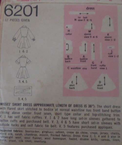 SIMPLICITY 6201 SHORT DRESS SIZE 10 BUST 32 1/2`  COMPLETE