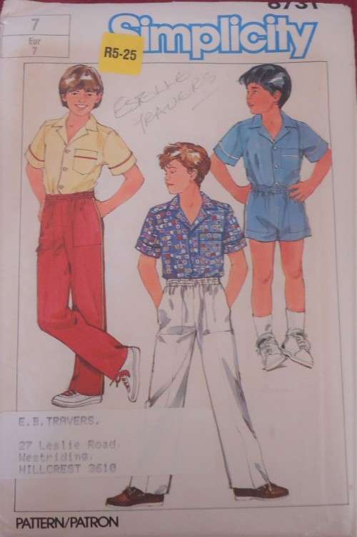 SIMPLICITY 6731 BOYS SHIRT-PULL ON PANTS OR SHORTS- SIZE 7 YEARS COMPLETE