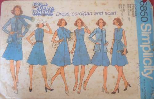 SIMPLICITY 6850 DRESS-CARDIGAN & SCARF SIZE 18+20 BUST 102+107 CM SEE LISTING