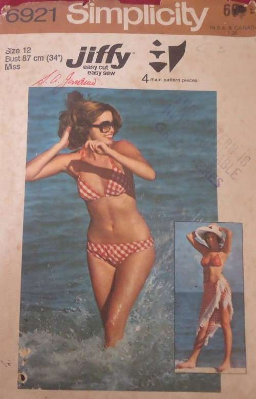 SIMPLICITY 6921 SHAWL & BKINI SIZE 12 BUST 87CM/34" COMPLETE