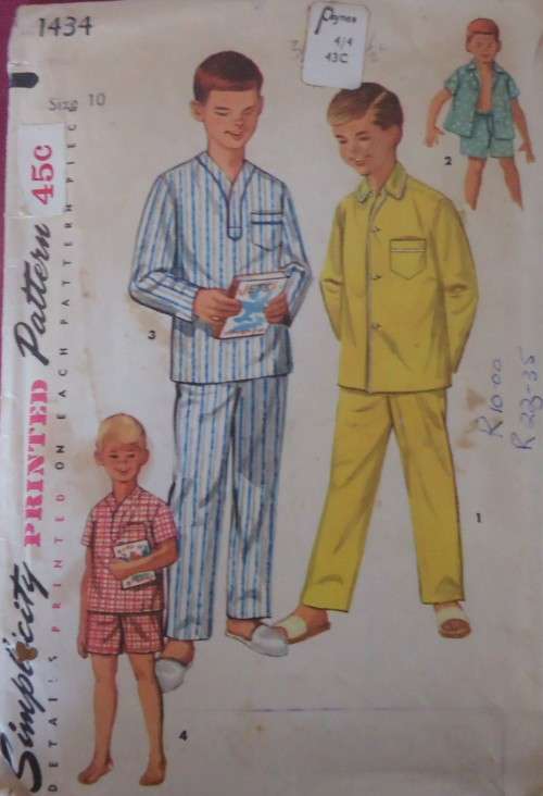 VINTAGE SIMPLICITY 1434 BOY'S PJS IN 2 LENGTHS- SIZE 10 YEARS COMPLETE