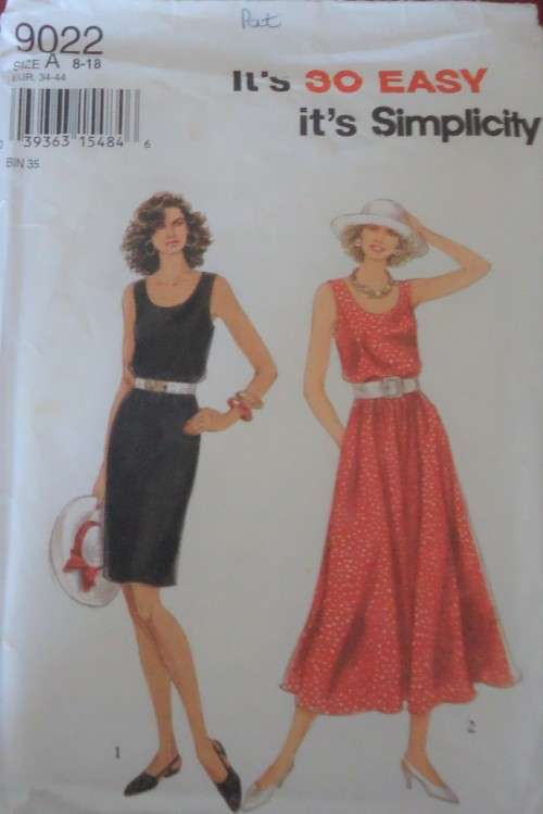 SIMPLICITY 9022 DRESS WITH FULL OR SLIM SKIRT SIZE 8 - 18 SEE LISTING