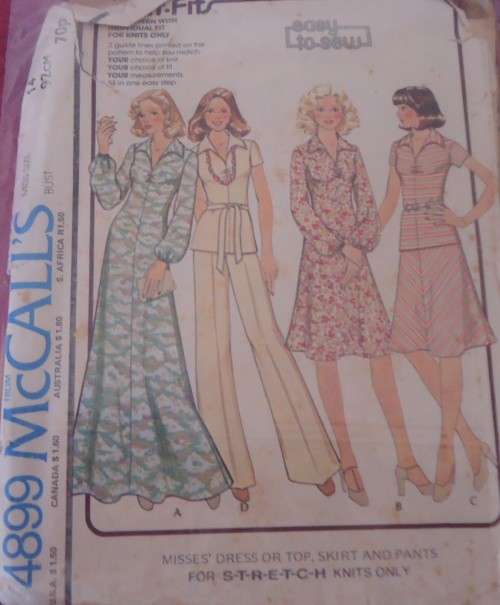 McCalls 4899 DRESS-TOP-SKIRT-PAMTS FOR STRECH FABRICS SIZE 14 BUST 92CM-SEE LISTING-ZIPLOC