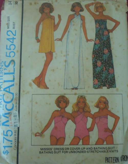 McCalls M5542 DRESS OR COVERFUL-BATHING SUIT-SIZE 14 BUST 36" COMPLETE
