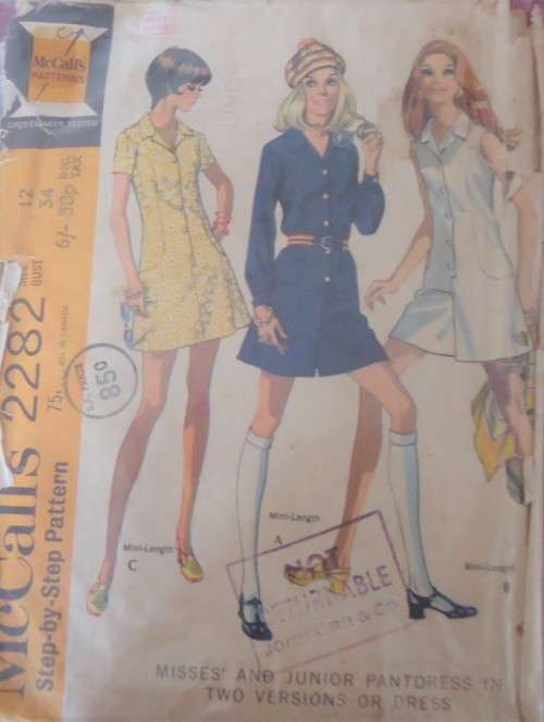 McCalls 2282 PANTS DRESS OR DRESS SIZE 12 BUST 34"COMPLETE-ZIPLOC BAG