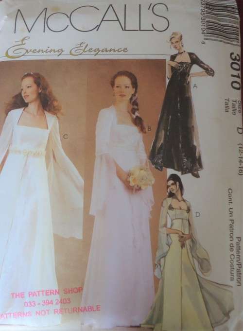 McCalls 3010 EVENING ELEGANCE-LINED BRIDAL DRESS & BRIDESMAID SIZE D-12-14-16 COMPLETE
