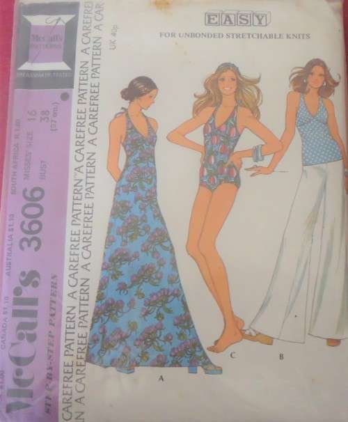 McCalls 3606 SWIMSUIT-DRESS-TOP-PANTS SIZE 16 BUST 38"/97 CM COMPLETE