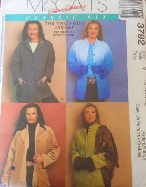 McCalls 3792 JACKETS SIZE Y=S-M-L  (8 - 18) COMPLETE-UNCUT-F/FOLDED