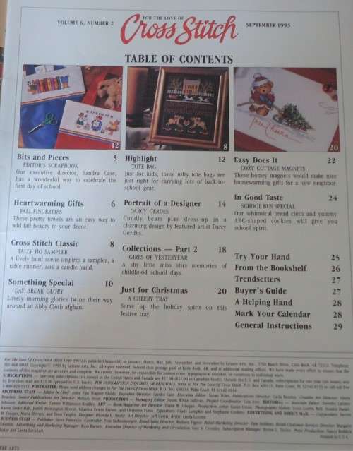 FOR THE LOVE OF CROSS STITCH - USA SEPTEMBER 1993 - 32 PAGES
