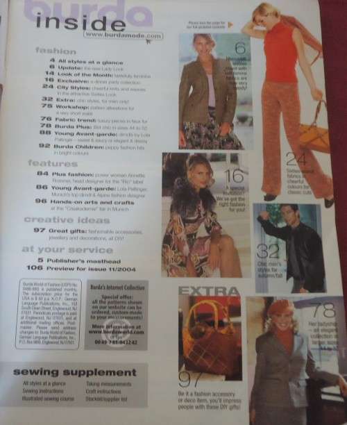 BURDA  - WORLD OF FASHION - 10/2004 -108 PAGES WITH PULLOUT SECTION
