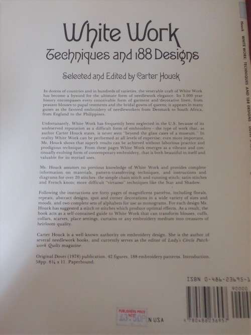 WHITE WORK - TECHNIQUES AND 188 DESIGNS EDITED BY CARTER HOUCK- 60 PAGE SOFT COVER