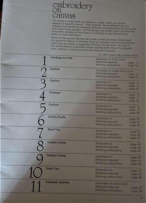 EMBROIDERY ON CANVAS -COATS SEWING GROUP BOOK NO 1176 - 48 PAGE SOFT COVER