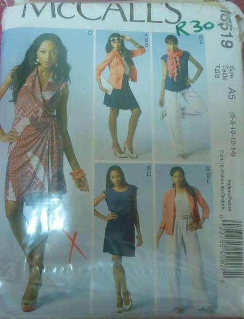 McCalls M6519  UNLINED JACKET-TOP-DRESS-SKIRT-PANTS SIZE A56-8-10-12-14 COMPLETE-ZIPLOC BAG