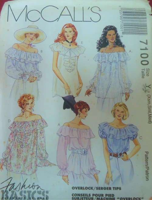 McCalls 7100 LOOSE FITTING PULLOVER BLOUSE WITH FRILL SIZES-YXS-S-M (4-14)- COMPLETE-UNCUT-F/FOLDED