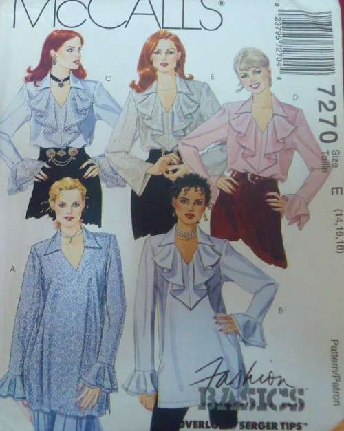 McCalls 7270 SET OF BLOUSES SIZE E-14-16-18 COMPLETE-UNCUT-F/FOLDED