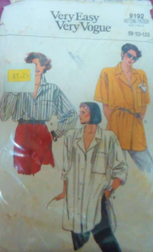 VOGUE 9192  VERY LOOSE FITTING SHIRT  SIZE 8-10-12 COMPLETE-ZIPLOC BAG