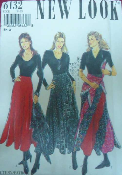 NEW LOOK PATTERNS 6132 PANNELLED SKIRTS & SCARF SIZES 8-18  COMPLETE-UNCUT-F/FOLDED