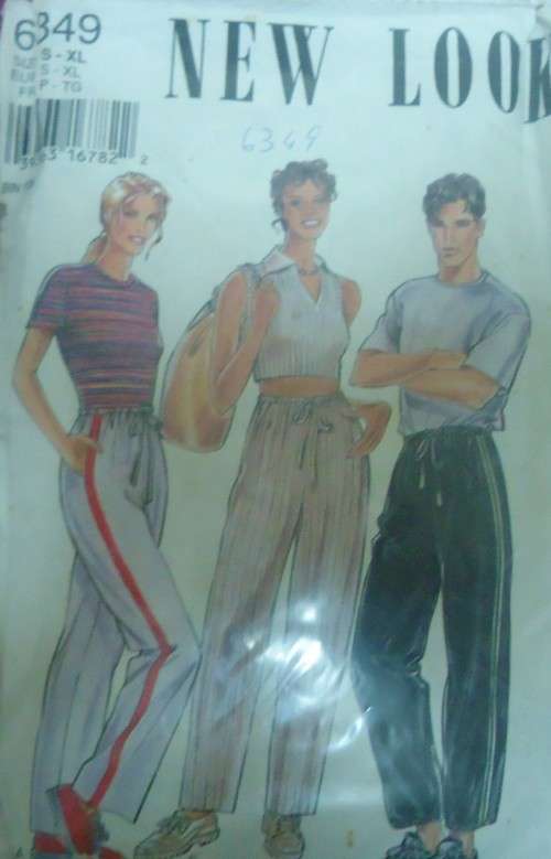 NEW LOOK PATTERNS 6349 UNISEX TRACK PANTS SIZESS - XL  (34-38) COMPLETE-ZIPLOC BAG