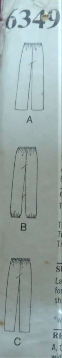 NEW LOOK PATTERNS 6349 UNISEX TRACK PANTS SIZESS - XL  (34-38) COMPLETE-ZIPLOC BAG
