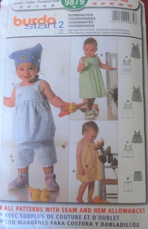 BURDA 9879 TODDLER CO ORDINATES SIZE 3M-6M-9M-12M-18 MONTHS -COMPLETE-MOSTLY UNCUT