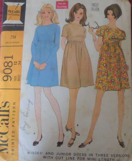 VINTAGE McCalls 9081 MINI DRESS SIZE12 BUST 34-COMPLETE