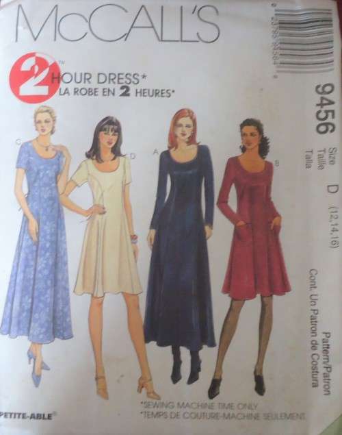 McCalls 9456 PRINCESS SEAMED DRESS  SIZE D 12-14-16-COMPLETE-UNCUT-F/FOLDED