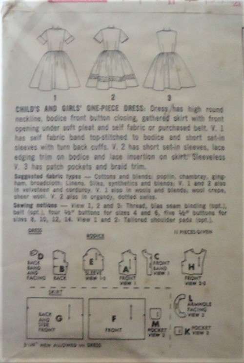 VINTAGE SIMPLICITY 4869 GIRL'S ONE PIECE DRESS SIZE 10 YEARS -SEE LISTING-ZIPLOC