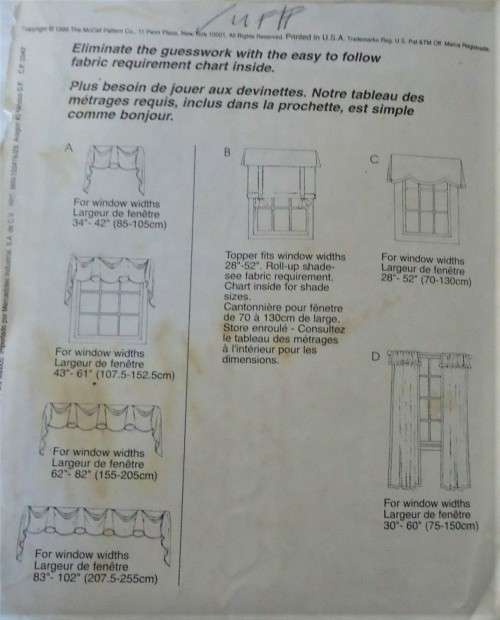 McCALLS HOME DECORATING 9333 WINDOW COVERS-CURTAINS-COMPLETE-UNUSED-F/FOLDED