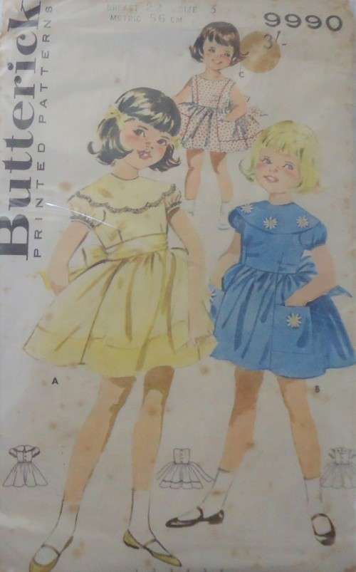 VINTAGE BUTTERICK PATTERN 9990 GIRLS FULL SKIRTED DRESS SIZE 3 YEARS BREAST 22" SEE LISTING