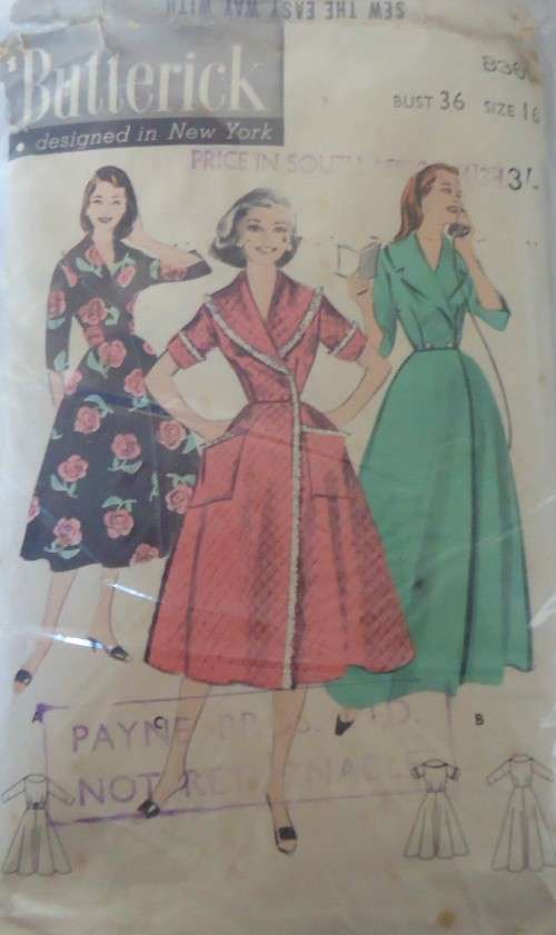 VINTAGE BUTTERICK PATTERN 8369 ROBE & BRUNCH COAT SIZE 16 BUST 36 COMPLETE-ZIPLOC BAG