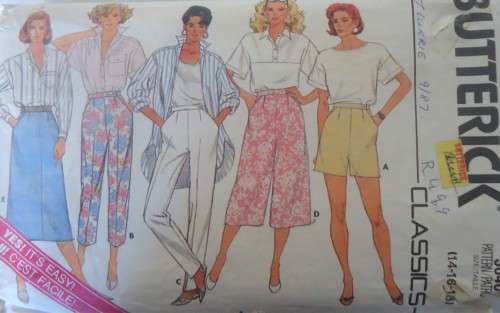 BUTTERICK PATTERN 3640 SKIRT-CULOTTES-PANTS-SHORTS SIZE14-16-18  COMPLETE
