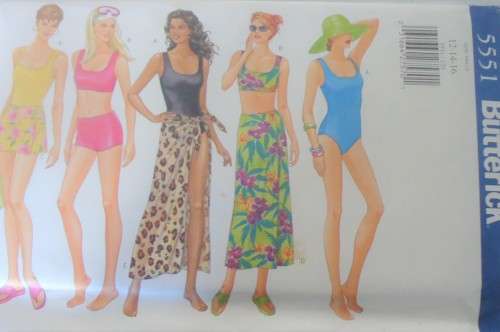 BUTTERICK PATTERN 5551 SWIMSUIT & COVER UP SIZE 12-14-16  COMPLETE-UNCUT-F/FOLDED