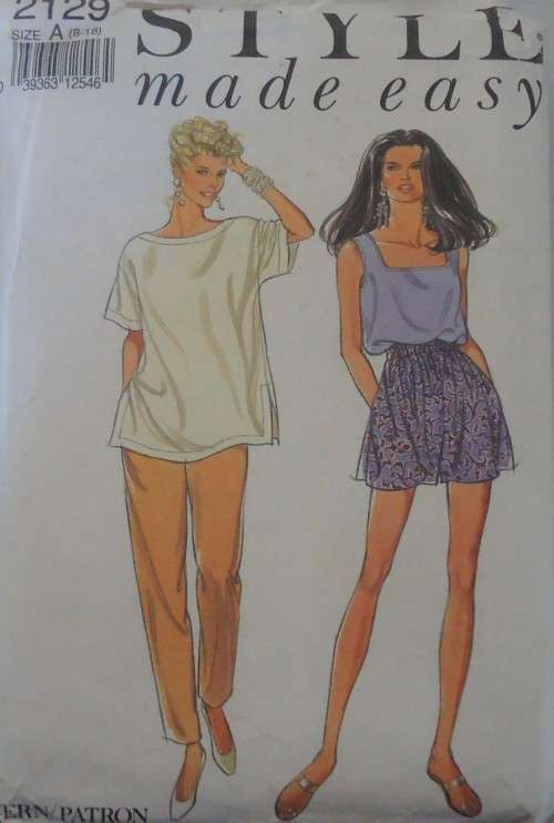 STYLE 2129 LOOSE FITTING T SHIRT-PULL ON TOP-PANTS-SHORTS SIZE 8-18  COMPLETE & MOSTLY UNCUT