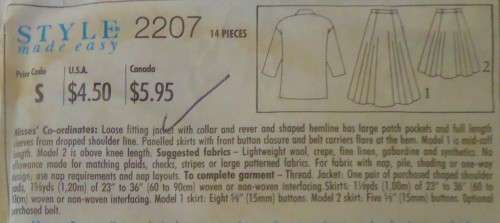 STYLE 2207 LOOSE FITTING REVERSE JACKET-PANELLED SKIRTS SIZE 8 - 18 COMPLETE-ZIPLOC