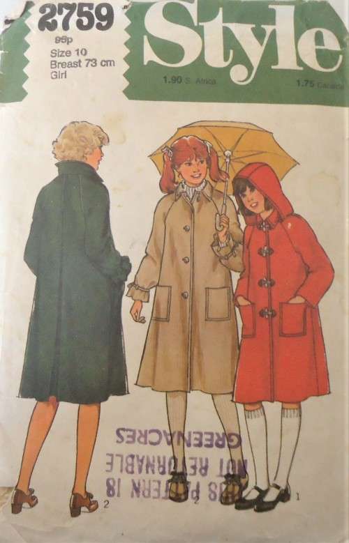 STYLE 2759 GIRLS COAT WITH HOODIE SIZE 10 YEARS BREAST 79 CM SEE LISTING