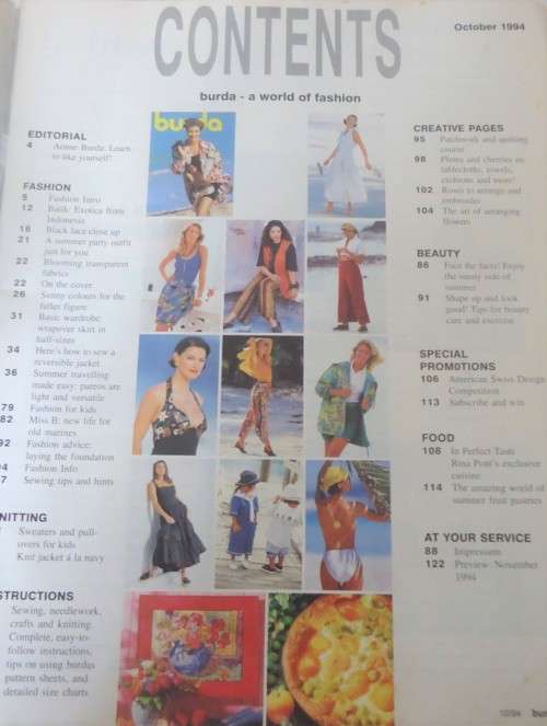 BURDA  - WORLD OF FASHION - 10OCTOBER 1994 -108 PAGES WITH PULLOUT SECTION