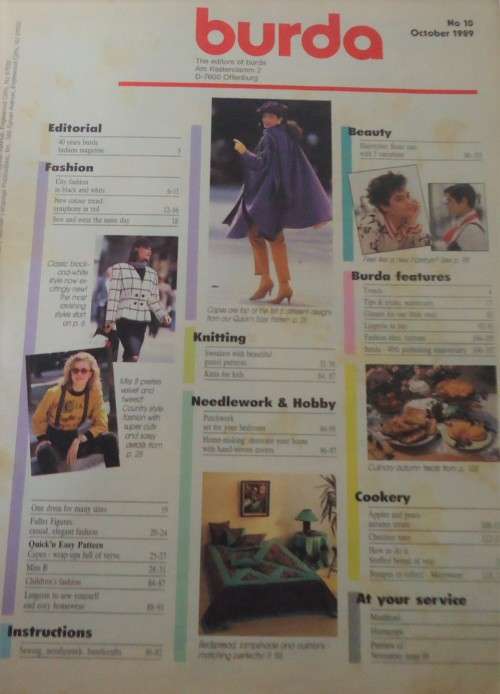 BURDA  - WORLD OF FASHION - 10 OCTOBER 1989 -120 PAGES WITH PULLOUT SECTION
