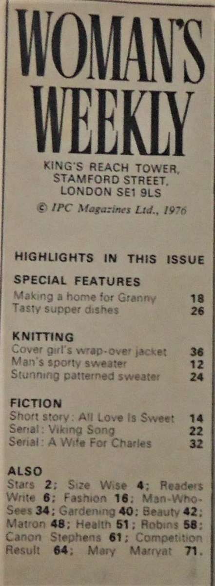 WOMAN`S WEEKLY - 4TH SEPTEMBER 1976- 72 PAGES