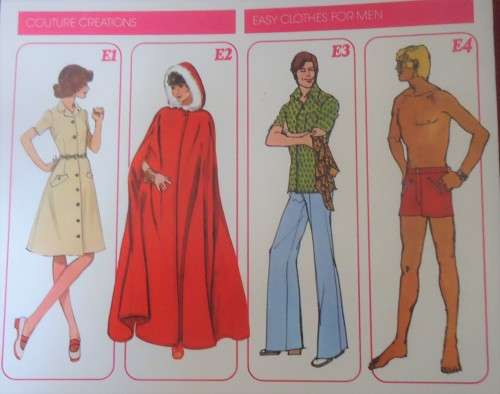 1975 CREATIVE PATTERNS E3/4 EASY CLOTHES FOR MEN-TOP+TIES-SHORTS&PANTS PATTERN-UNCUT-F/FOLDED